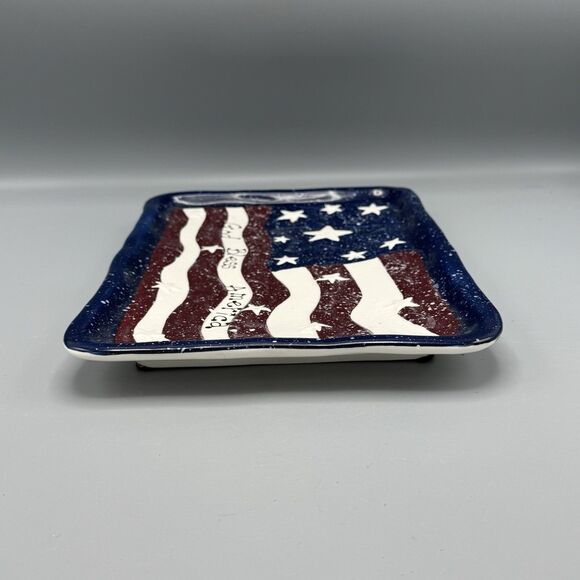 2003 July 4 God Bless America Ceramic Serving Platter Patriotic Stars Stripes - Picture 8 of 9